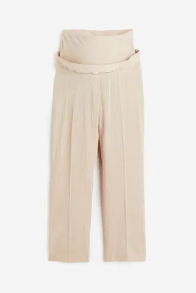 MAMA Crinkled trousers - Regular waist - Ankle length - Light beige - Ladies | H&M GB