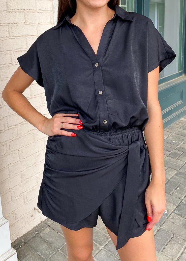 Manila Short Sleeve Wrap Romper - Black