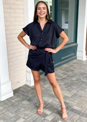 Manila Short Sleeve Wrap Romper - Black