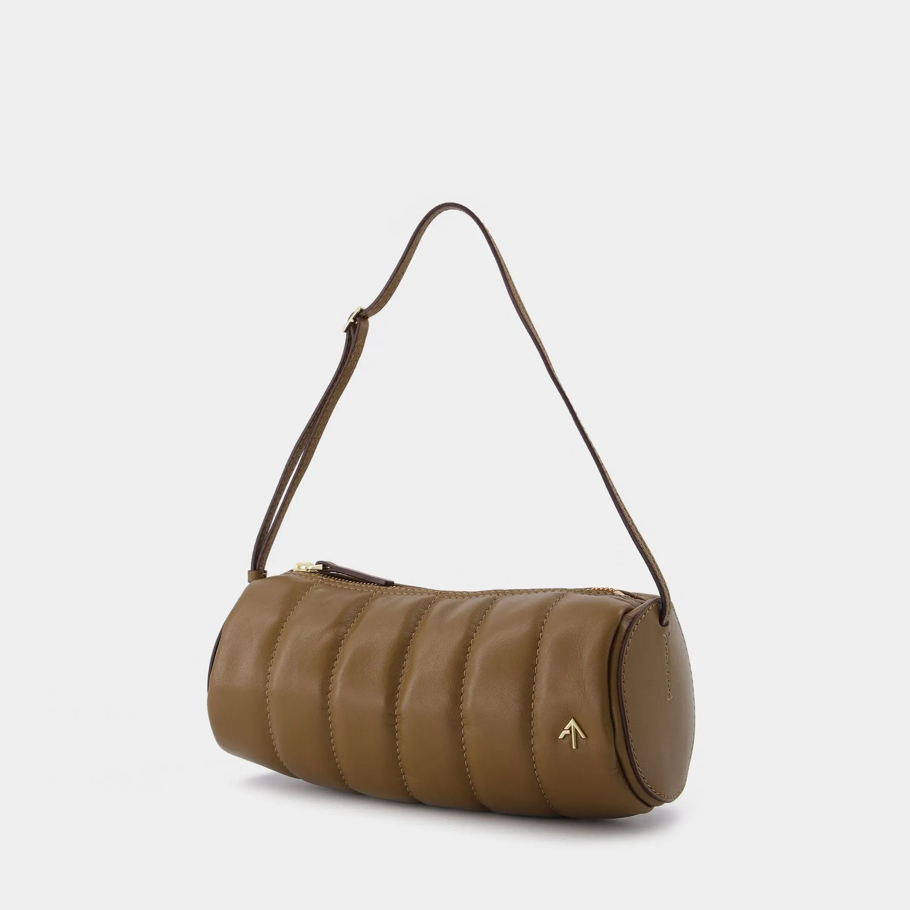 Manu Atelier  Padded Cylinder Bag in Brown Leather