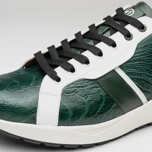 Marco Di Milano Lyon Hand-Painted Two tone Green/White Ostrich & Calfskin Sneakers