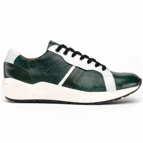 Marco Di Milano Lyon Hand-Painted Two tone Green/White Ostrich & Calfskin Sneakers