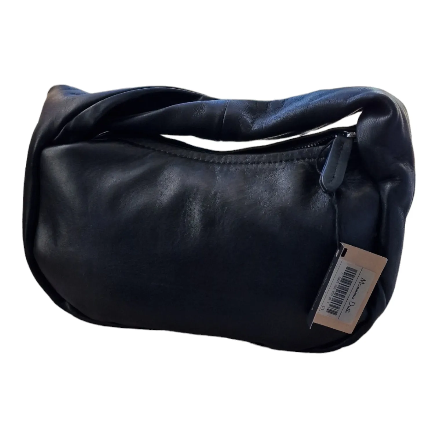 Massimo Dutti Black leather Croissant bag, new