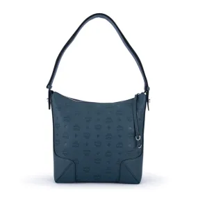 MCM Klara Monogram Leather Hobo Bag Deep Teal  Medium