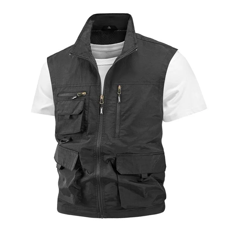 Men's Casual Outdoor Quick-drying Stand Collar Multi-pocket Vest (T-Shirt Excluded) 28472194M