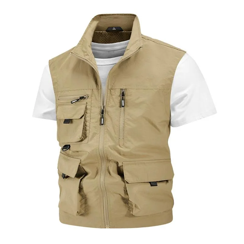 Men's Casual Outdoor Quick-drying Stand Collar Multi-pocket Vest (T-Shirt Excluded) 28472194M