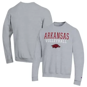 Men's Champion Heather Gray Arkansas Razorbacks Stack Logo Volleyball Powerblend Pullover Sweatshirt