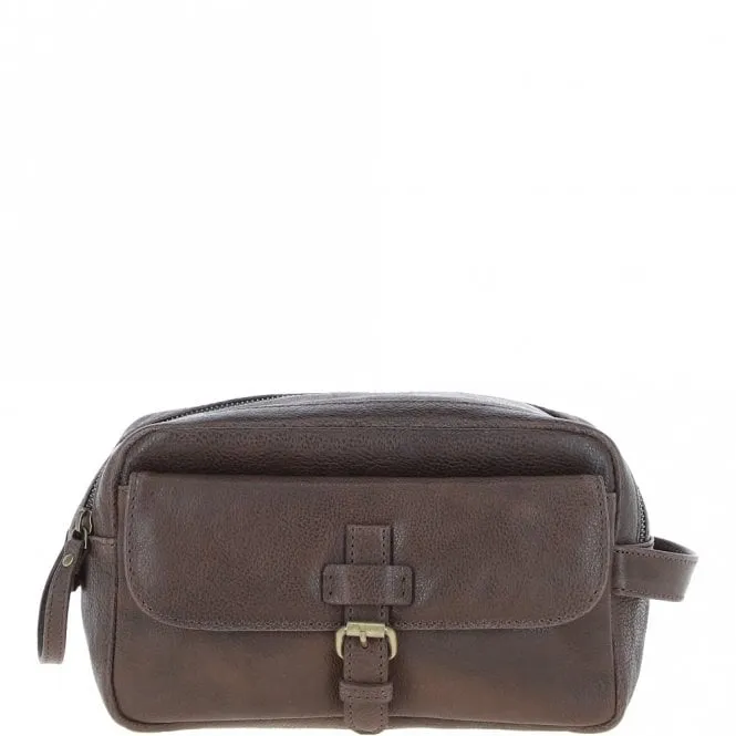 Mens Leather Toiletry Wash Bag Brown: Row