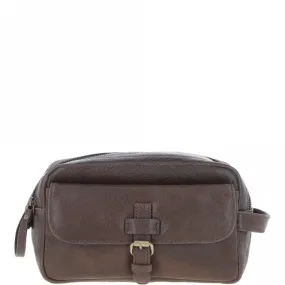 Mens Leather Toiletry Wash Bag Brown: Row