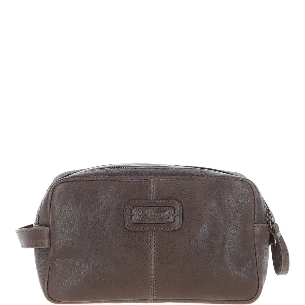 Mens Leather Toiletry Wash Bag Brown: Row