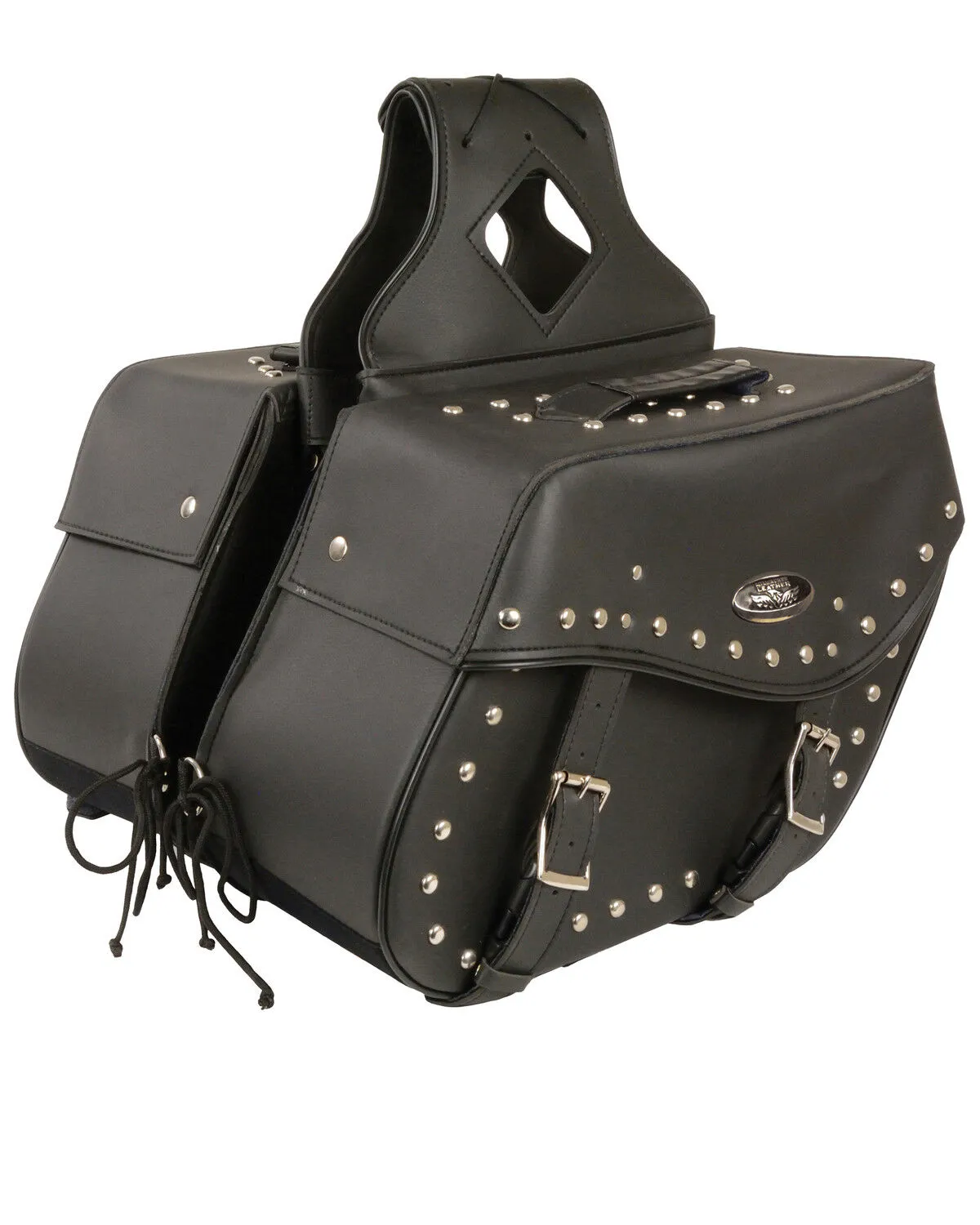 Milwaukee Leather Large Zip-Off Studded Throw Over Saddle Bag