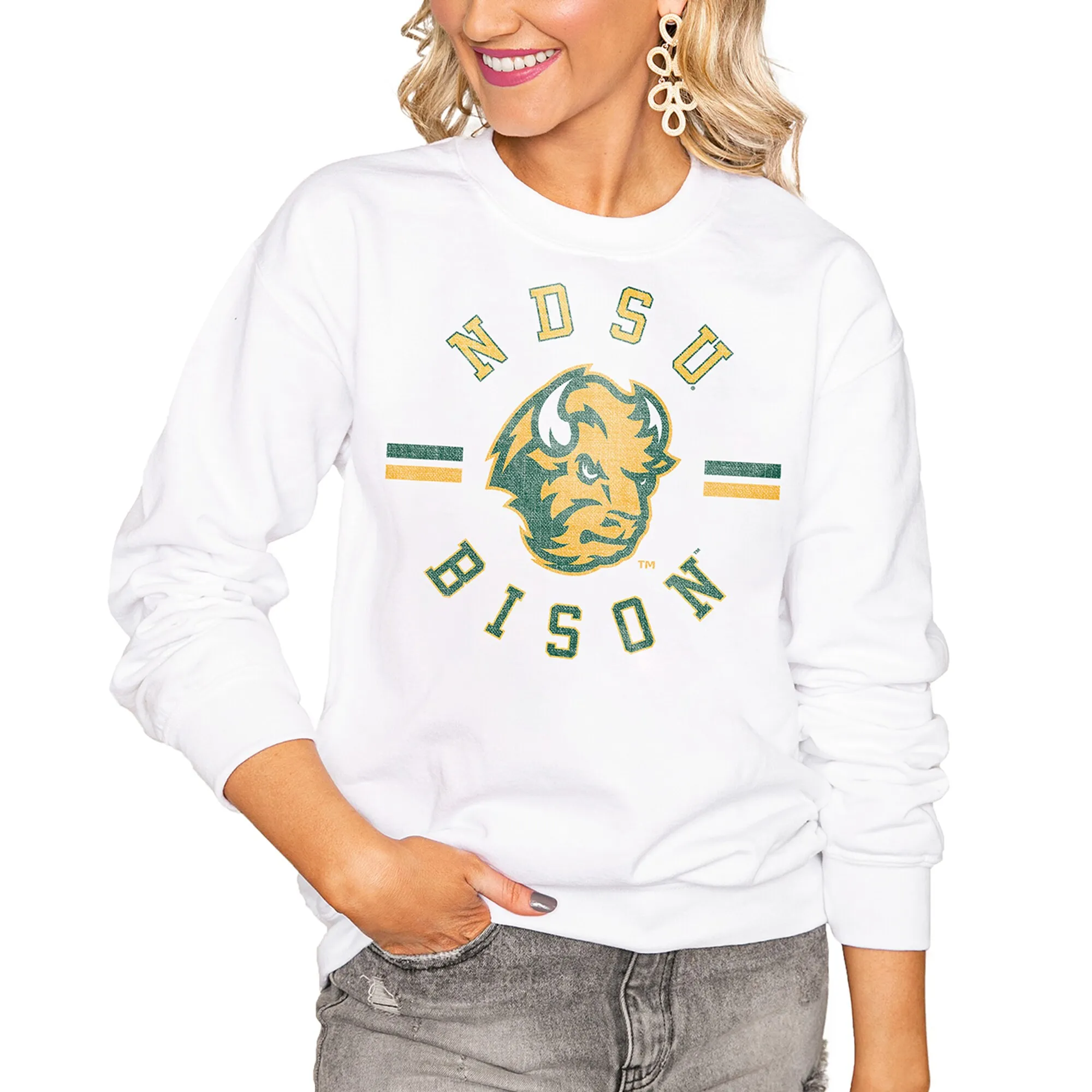 NDSU Bison Women's White Vintage Days Perfect Pullover Sweatshirt