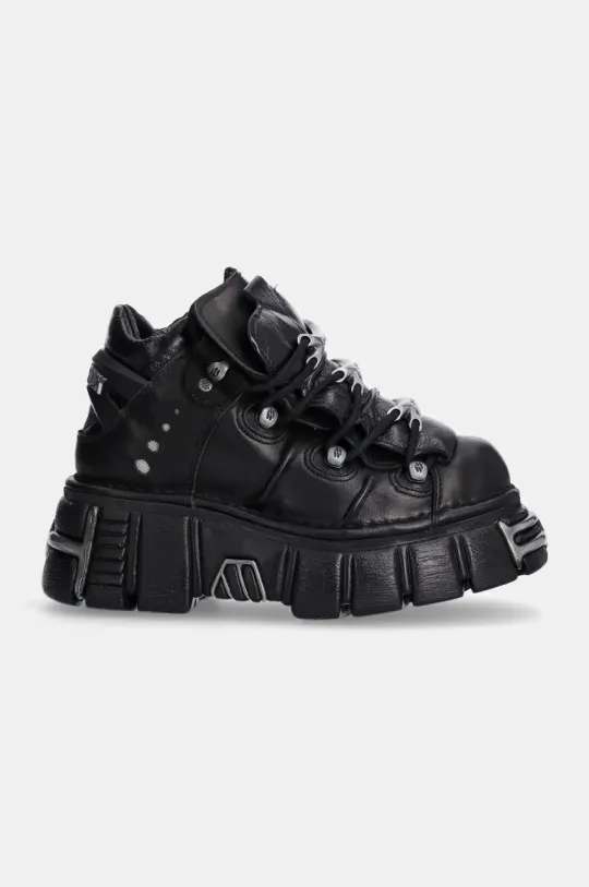 New Rock leather sneakers Itali Negro + Nomada Negro + Tower Negro Acero black color M-106-S1