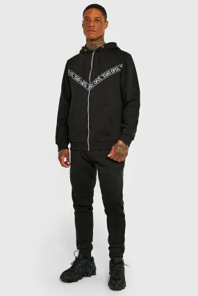 Ofcl Tape Zip Through Hooded Tracksuit | boohooMAN UK