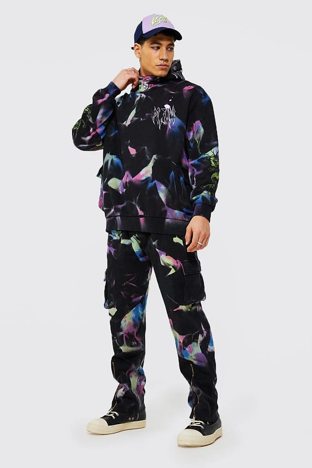 Oversized Zip Detail Tie Dye Tracksuit | boohooMAN UK