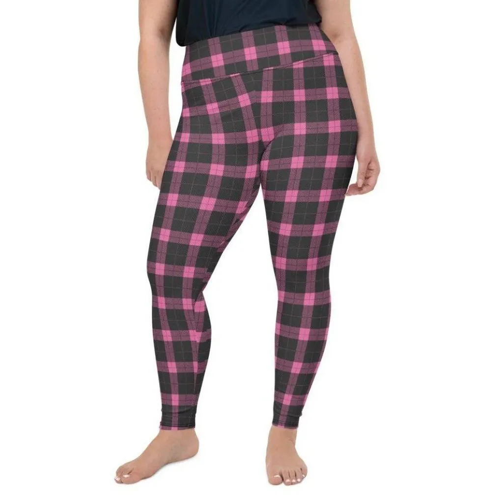 Pink Plaid Print Plus Size Leggings