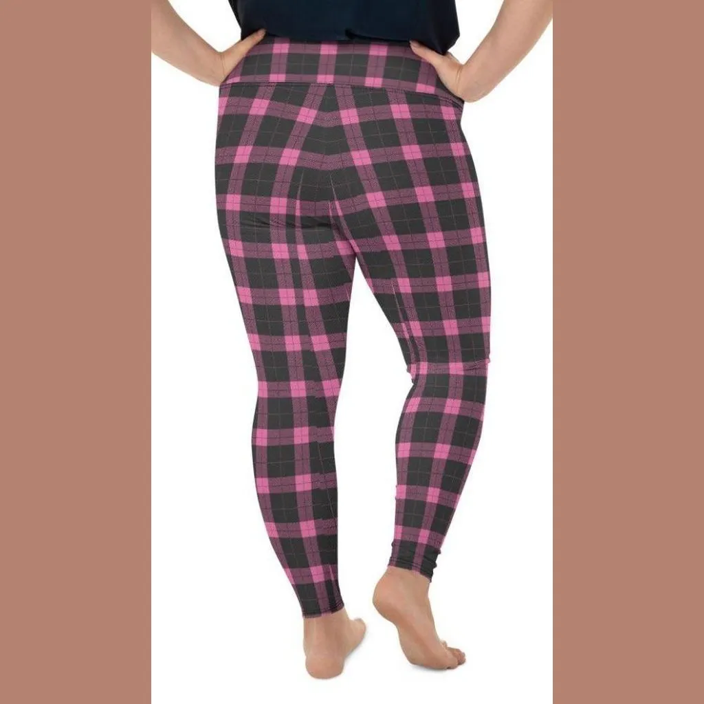 Pink Plaid Print Plus Size Leggings