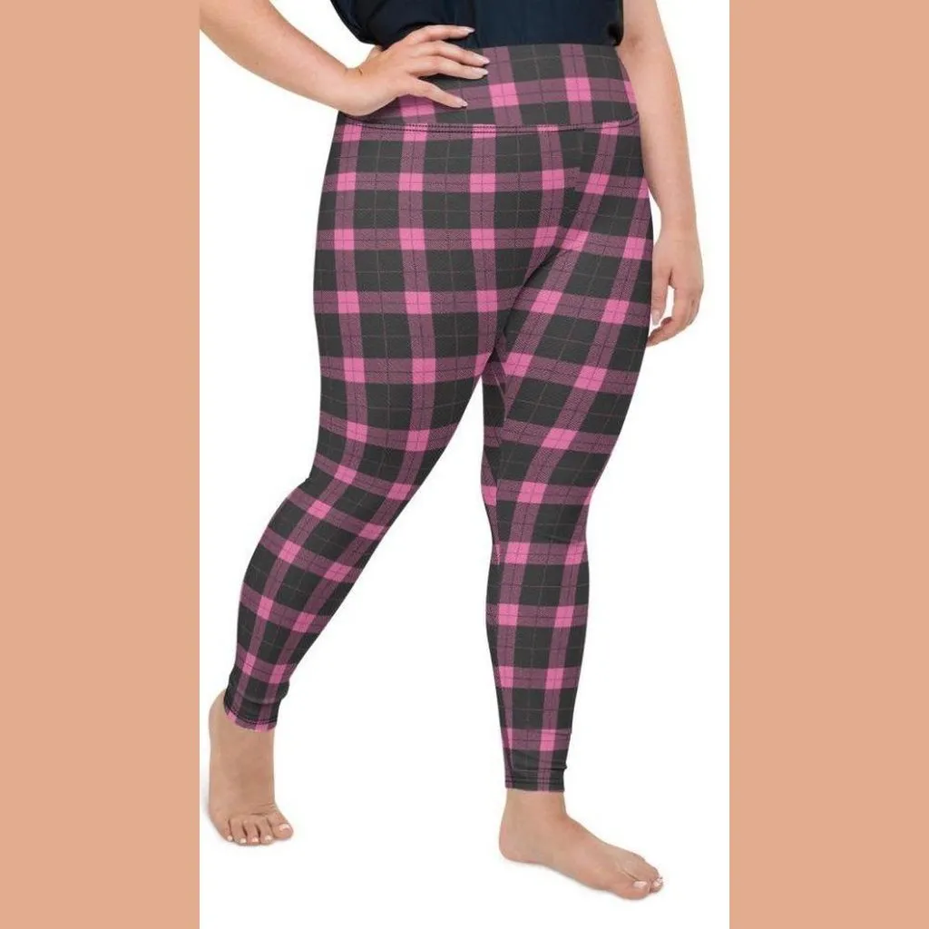 Pink Plaid Print Plus Size Leggings