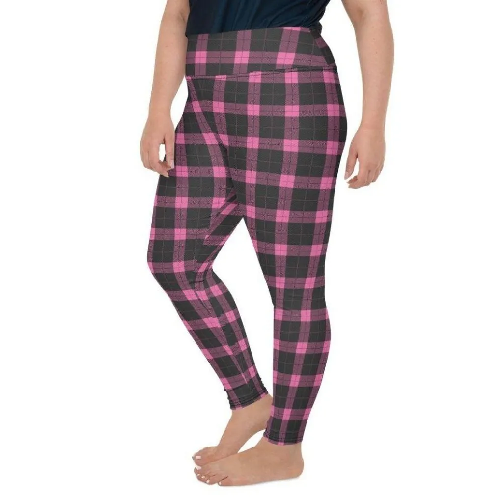 Pink Plaid Print Plus Size Leggings