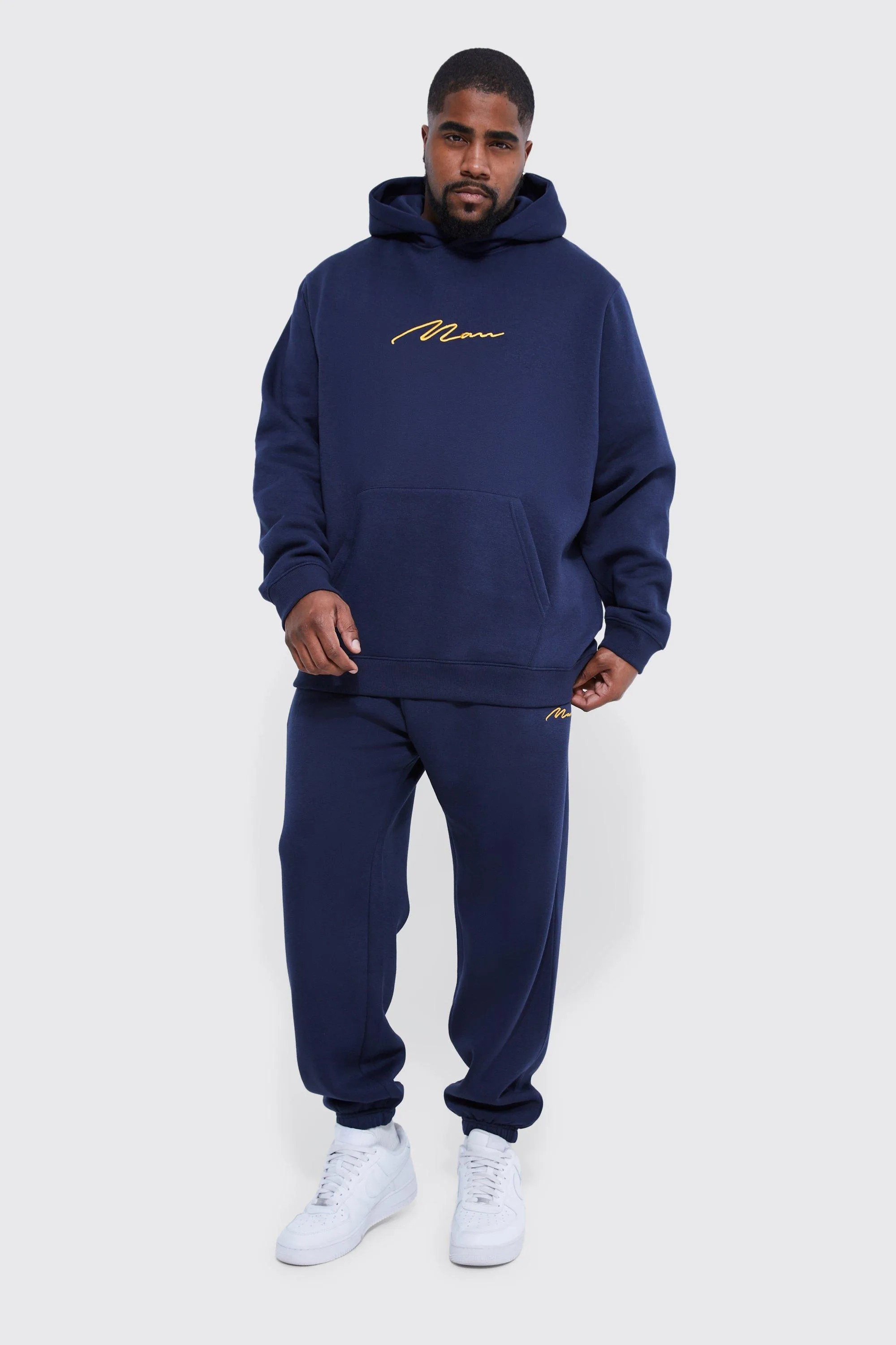 Plus Man 3d Embroidery Hooded Tracksuit | boohooMAN UK