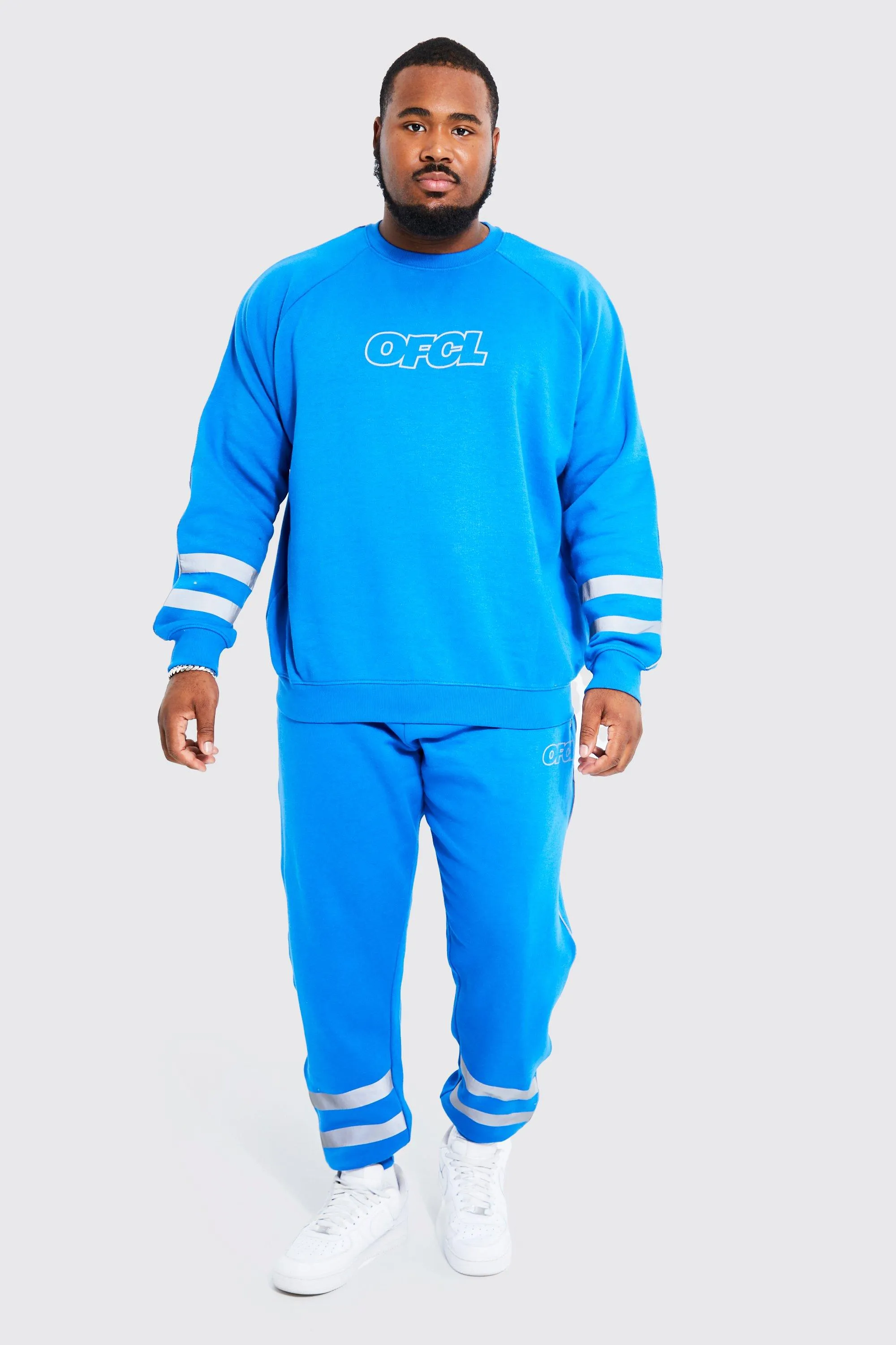 Plus Man Reflective Panelled Sweat Tracksuit | boohooMAN UK