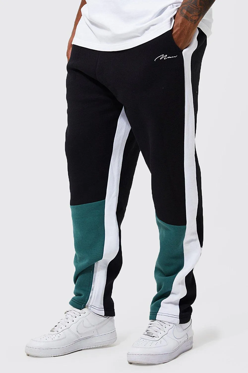 Plus Slim Fit Man Colour Block Joggers | boohooMAN UK