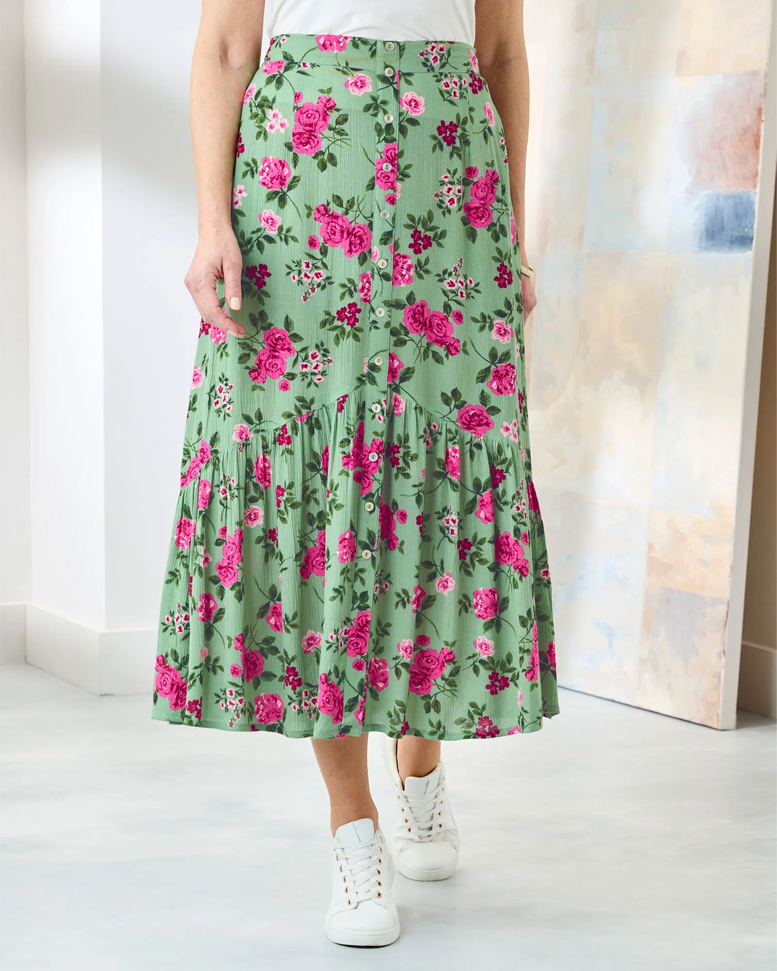 Print Crinkle Maxi Skirt