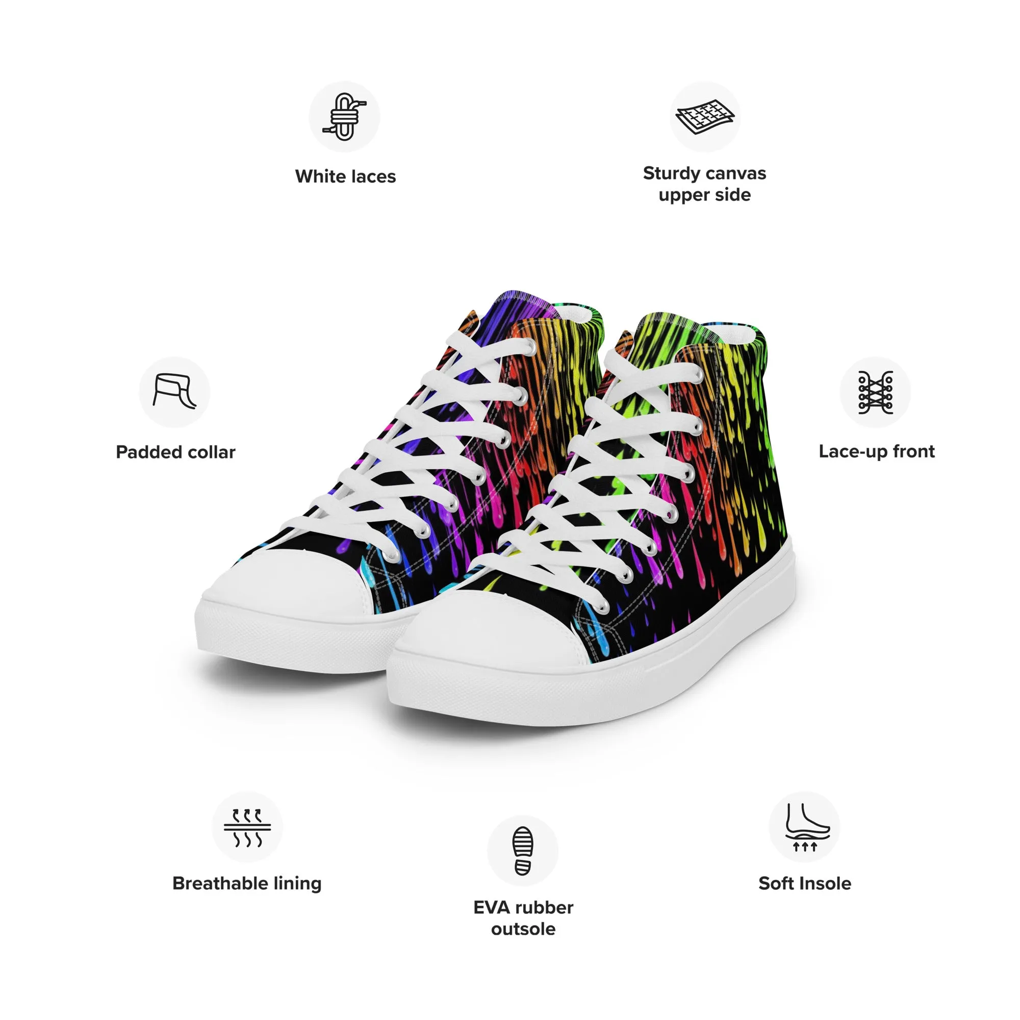 Rainbow Drip Women’s High Top Canvas Shoes