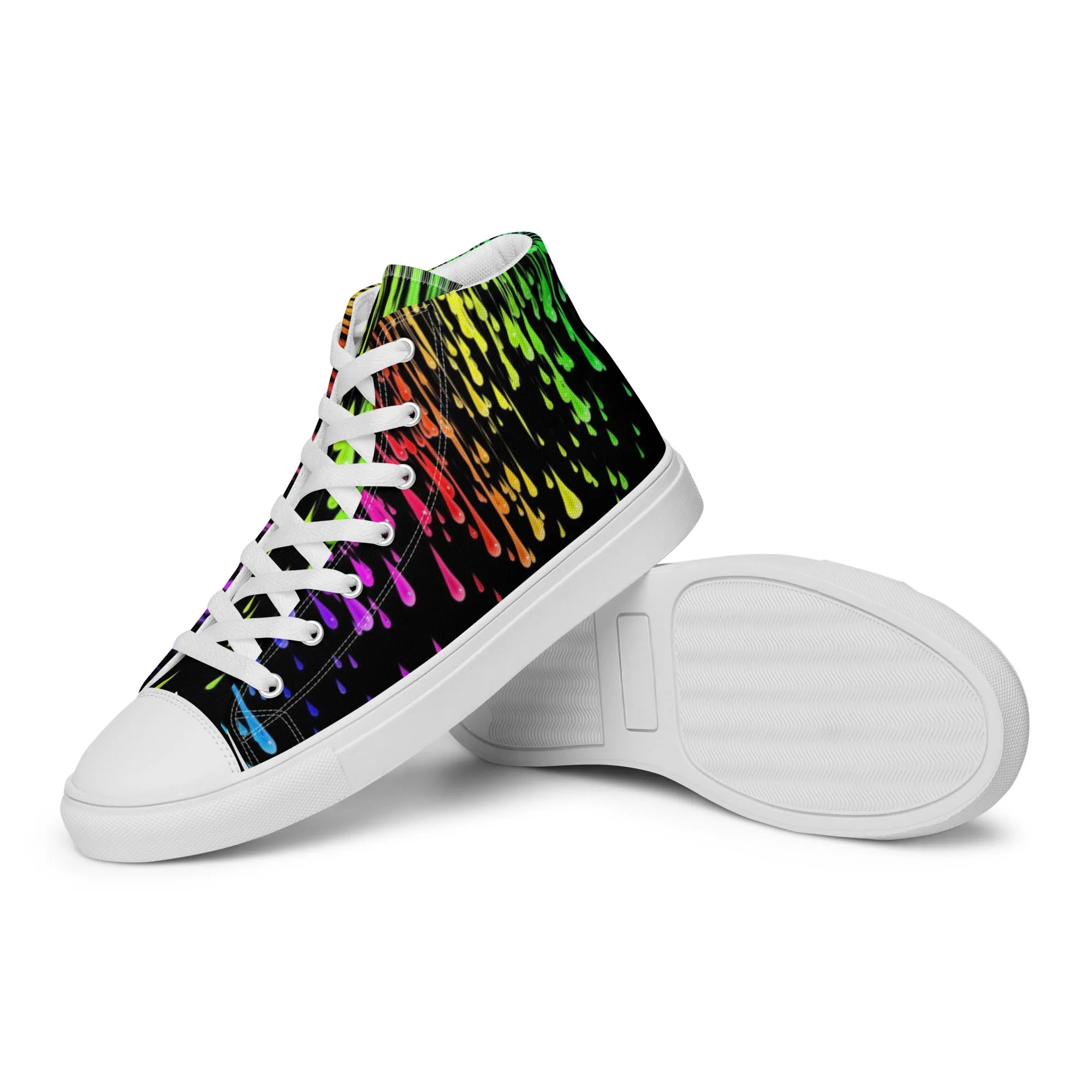 Rainbow Drip Women’s High Top Canvas Shoes