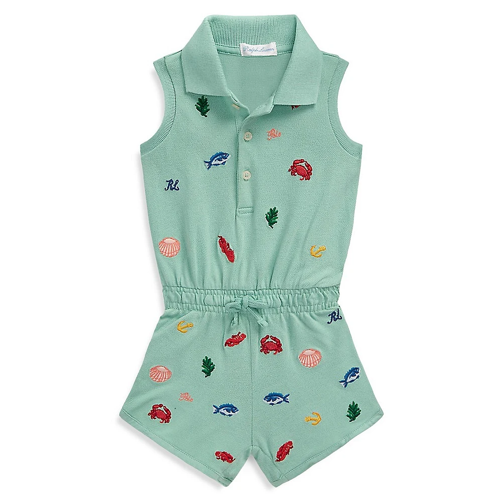 Ralph Lauren Baby Girl's Beach-Icon Stretch Mesh Polo Romper