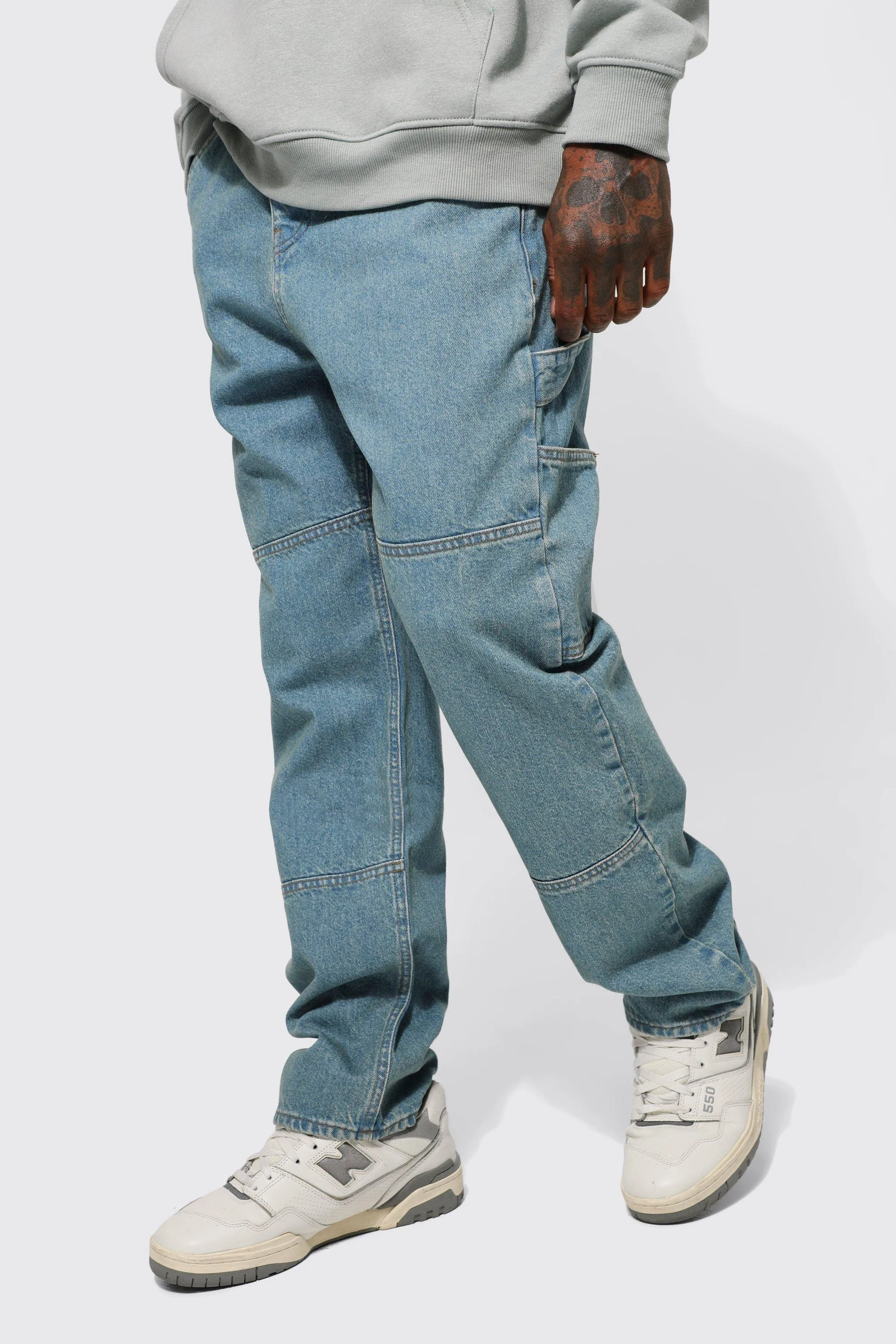 Relaxed Fit Carpenter Jeans With Drop Crotch | boohooMAN UK