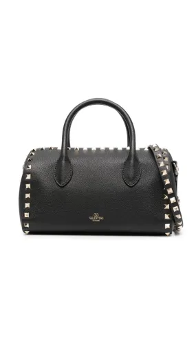 Rockstud Grainy Leather Handbag - Black