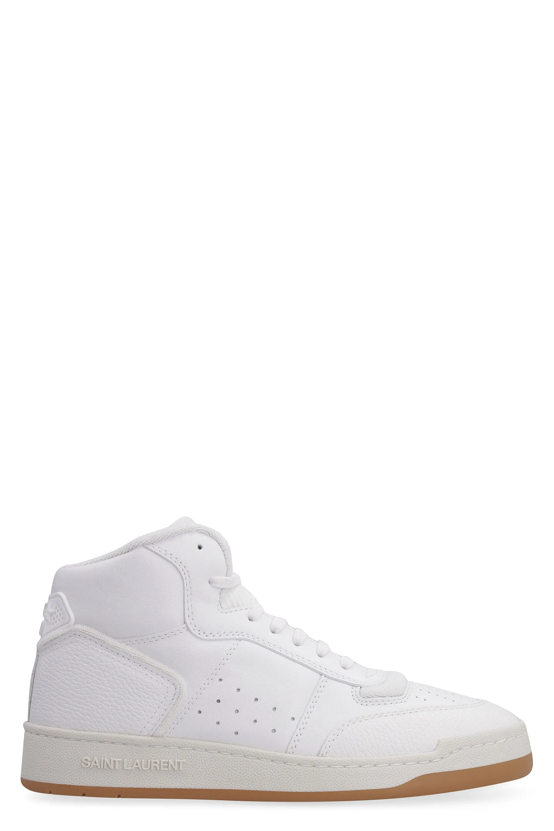 SAINT LAURENT White Leather High-Top Sneakers