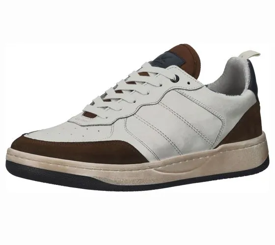 SANSIBAR sneakers uomo in vera pelle scarpe stringate alla moda 1096498 bianco/marrone/blu