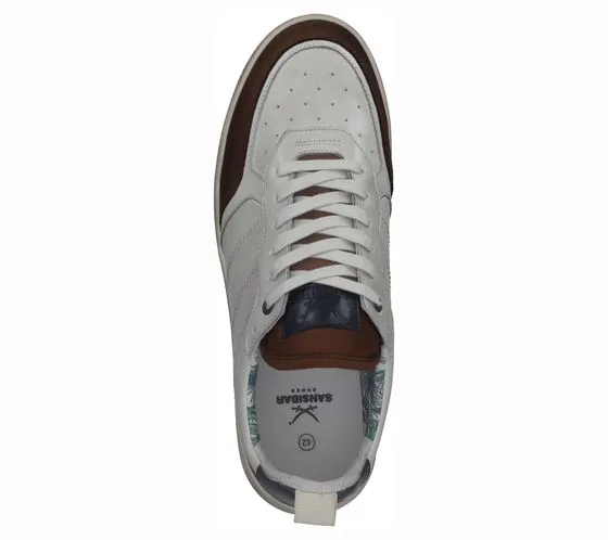 SANSIBAR sneakers uomo in vera pelle scarpe stringate alla moda 1096498 bianco/marrone/blu