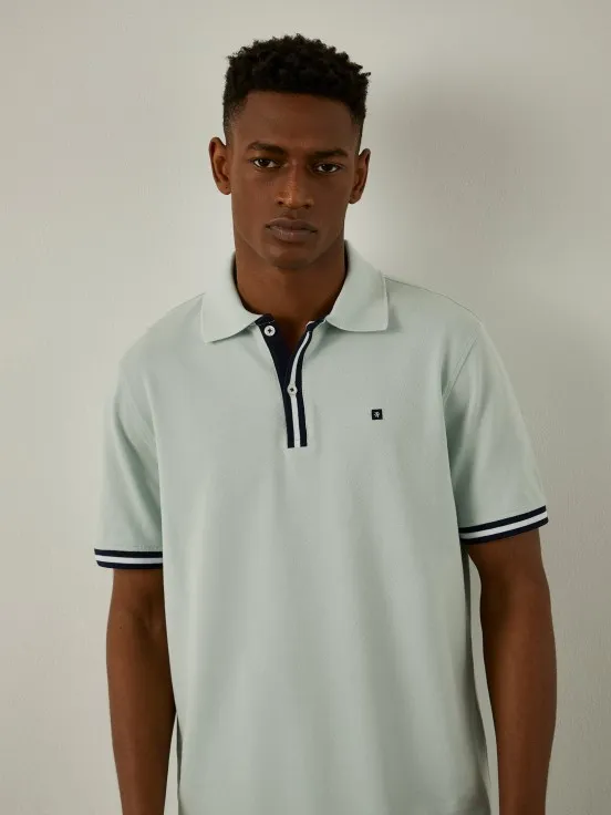 Short-sleeved cotton polo with stripes