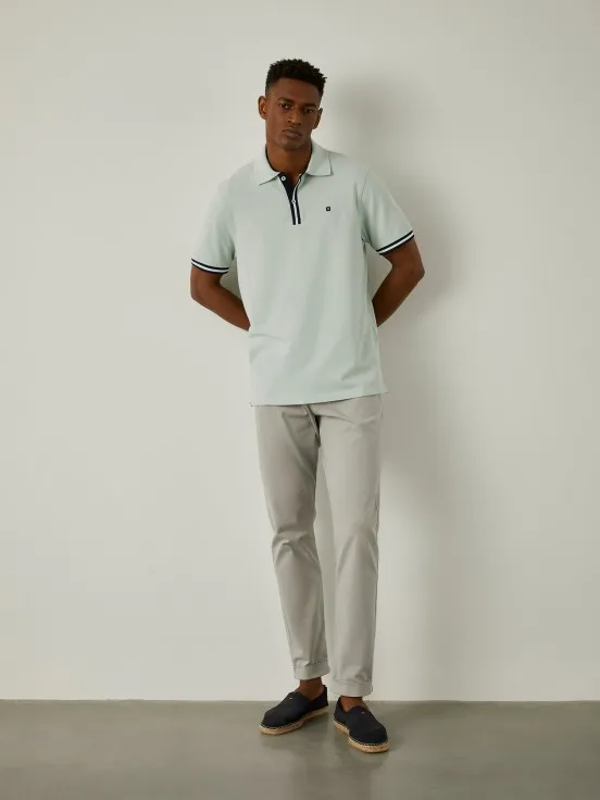 Short-sleeved cotton polo with stripes