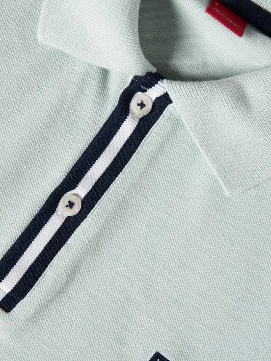 Short-sleeved cotton polo with stripes