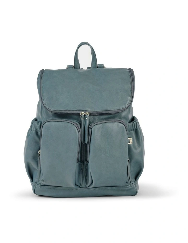 Signature Vegan Leather Nappy Backpack in Stone Blue