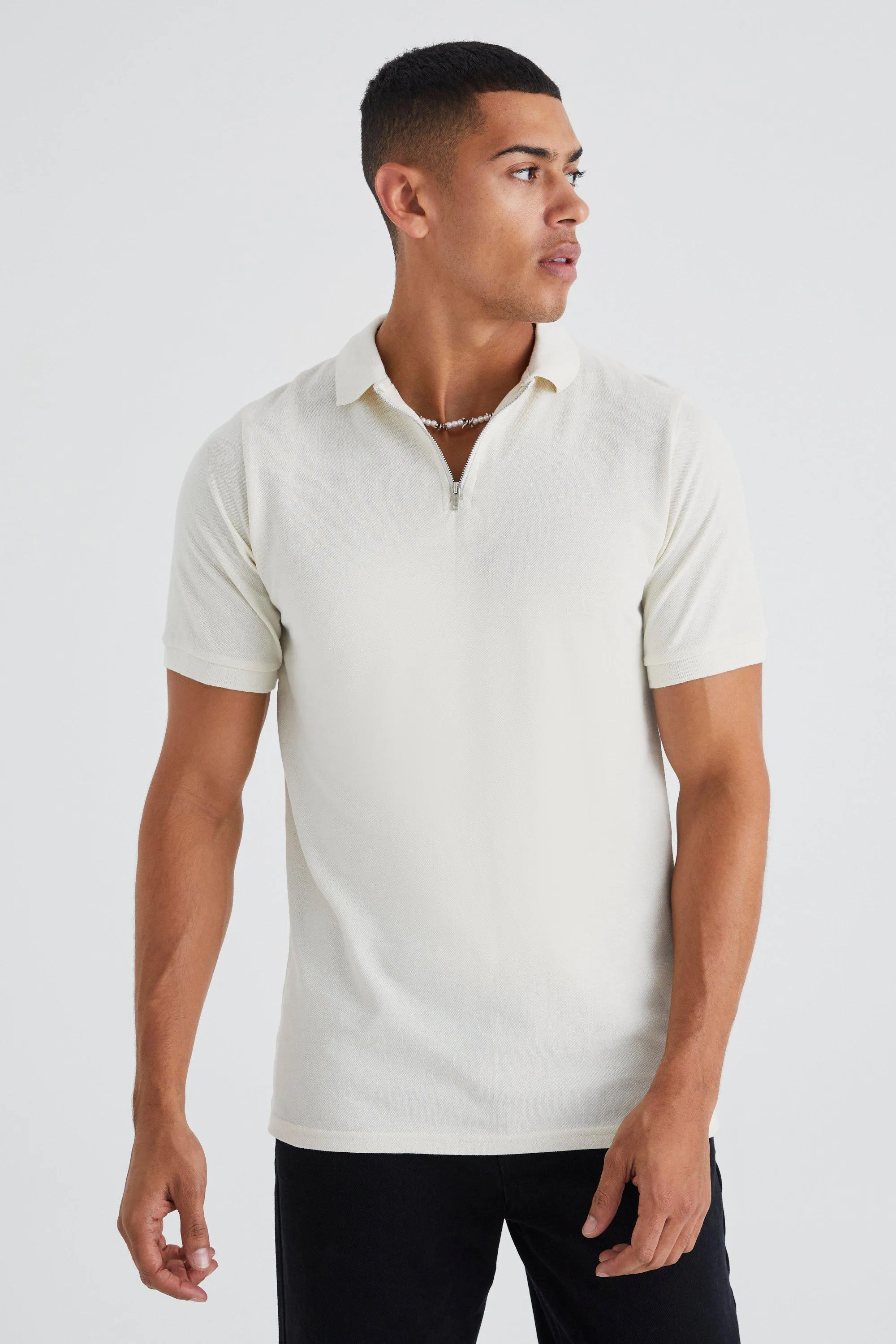 Slim Fit Zip Pique Polo