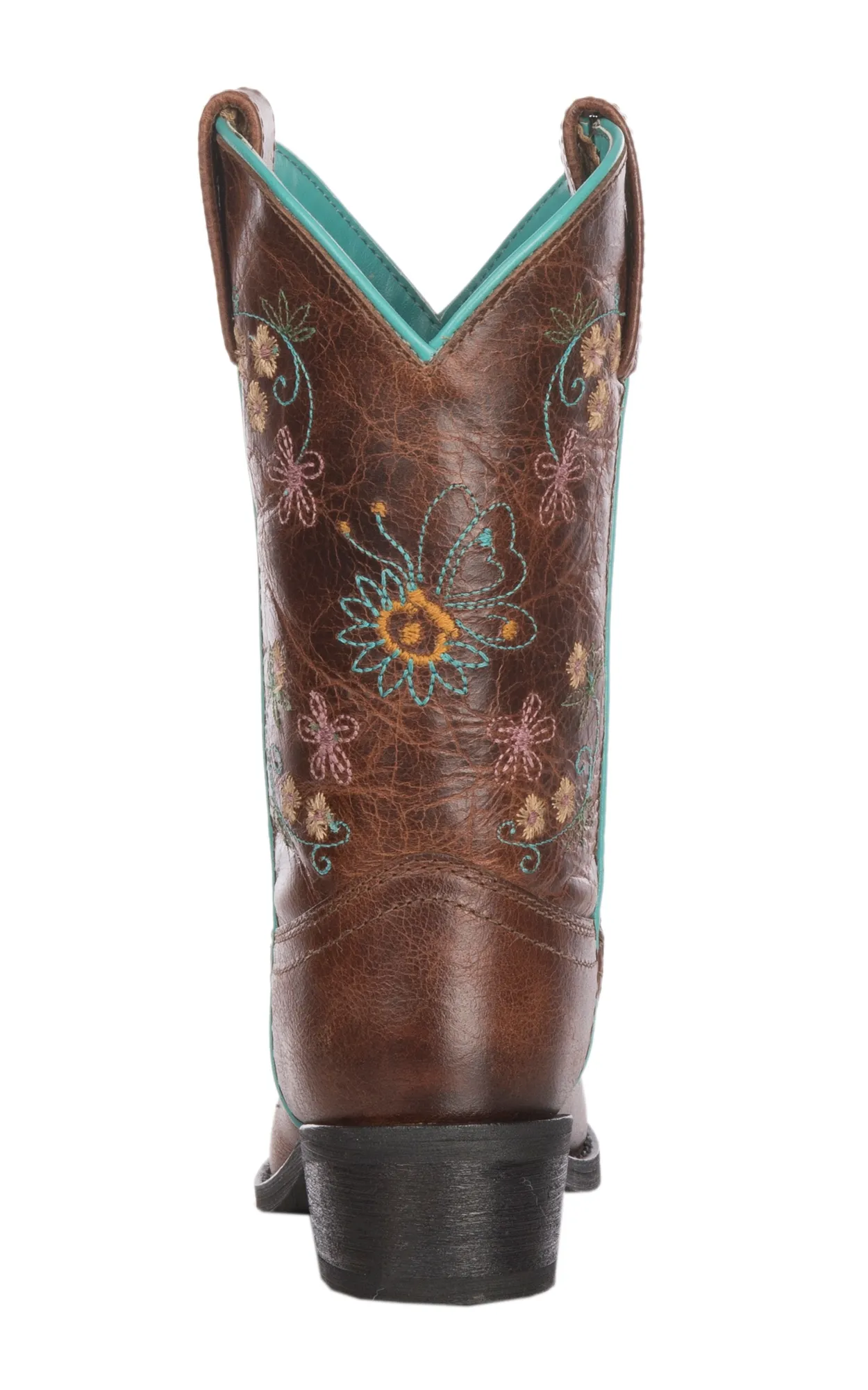 Smoky Mountain Kids Antique Tan with Floral Embroidery Leather Snip Toe Boot