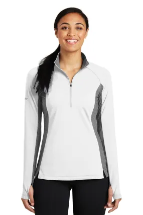 Sport-Tek Ladies Sport-Wick Stretch Contrast 1/2-Zip Pullover LST854 White/ Charcoal Grey Heather