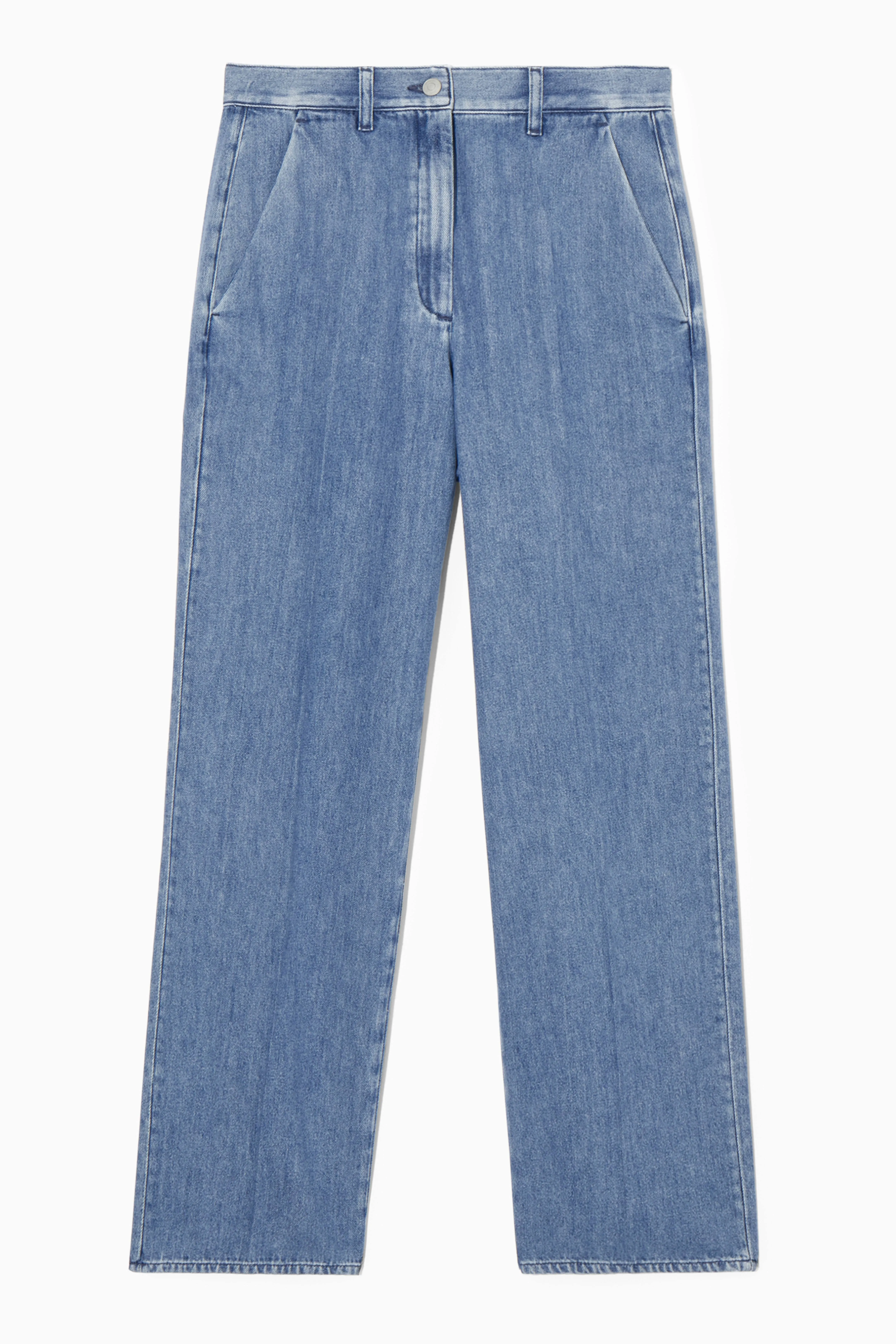 STRAIGHT-LEG DENIM TROUSERS - Regular waist - Long - MID BLUE - Ladies | H&M GB