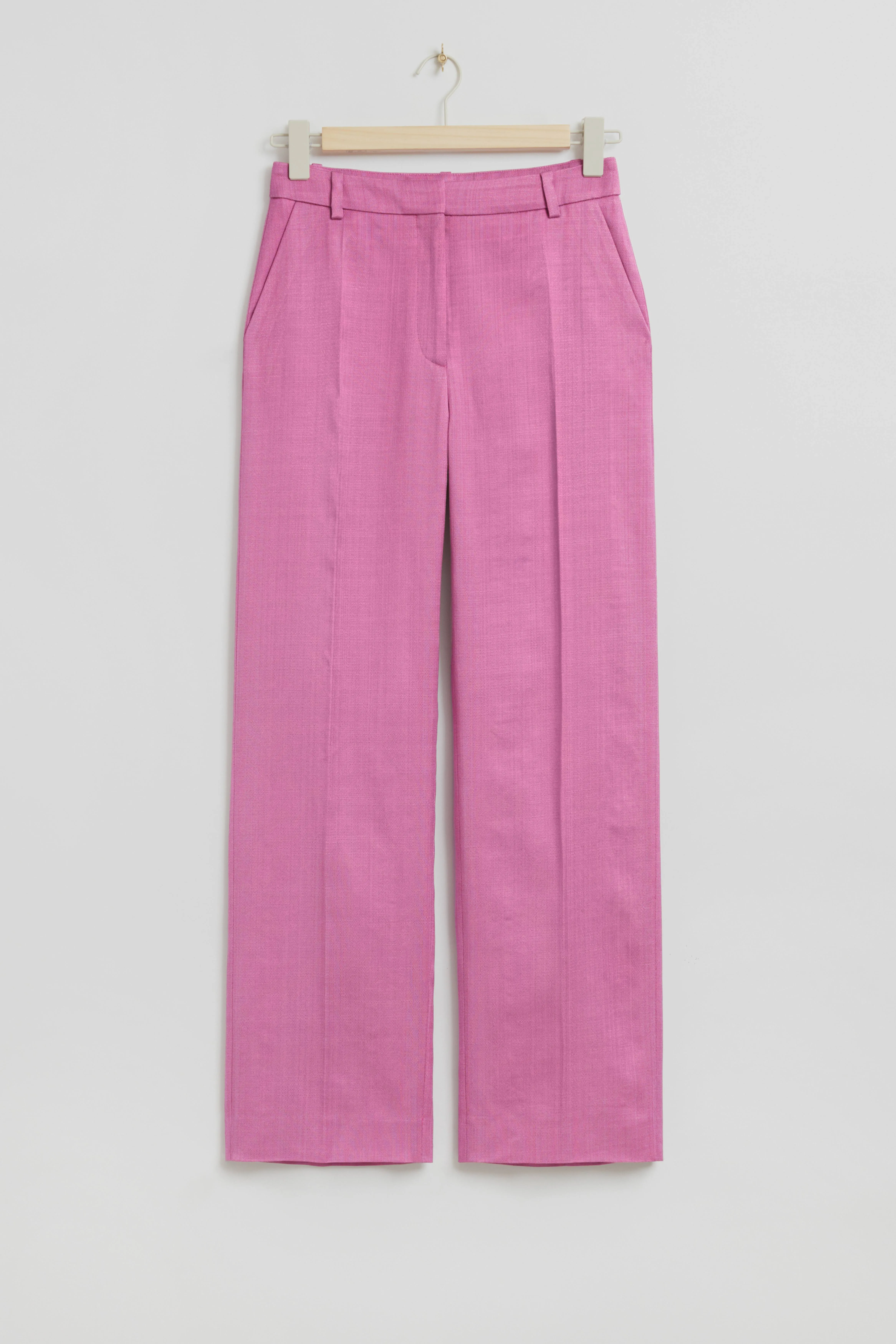 Straight Mid-Waist Press Crease Trousers - Regular waist - Long - Bright Pink - Ladies | H&M GB