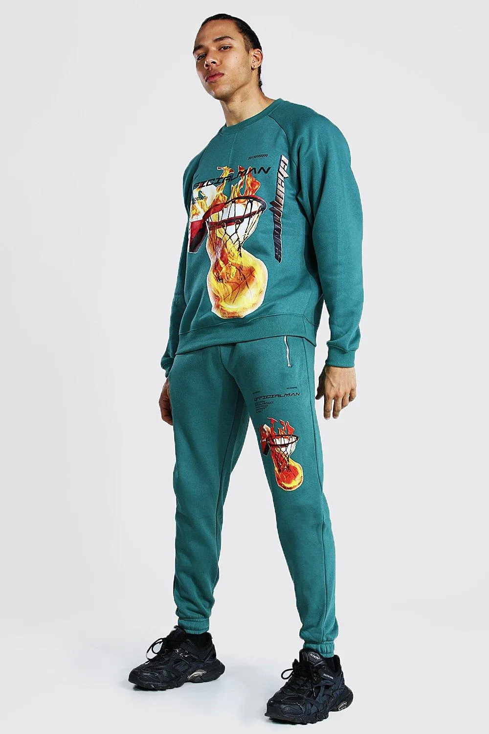 Tall Official Man Basketball Print Tracksuit | boohooMAN UK