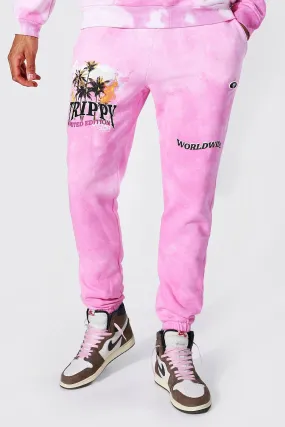 Tall Regular Fit Trippy Skull Tie Dye Joggers | boohooMAN UK