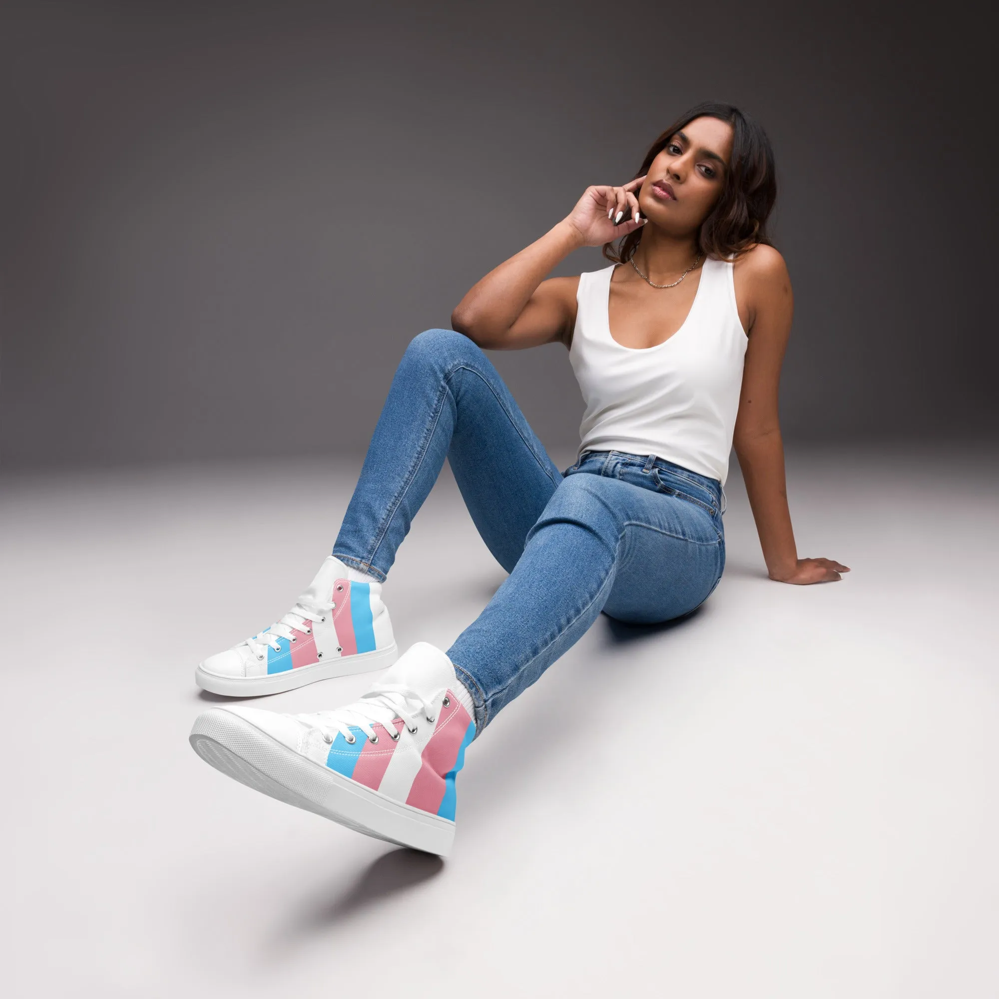 Teen + Blue Pink White All Over Trans Pride High-Top Canvas Sneakers