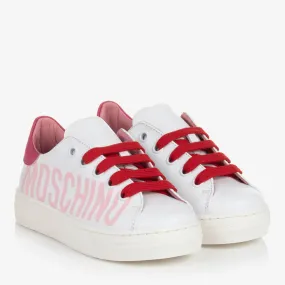 Teen White & Pink Leather Trainers