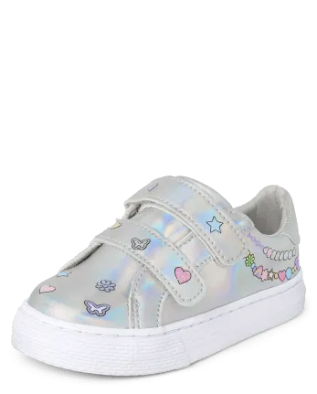 The Children's Place Toddler Girls Holographic Doodle Low Top Sneakers