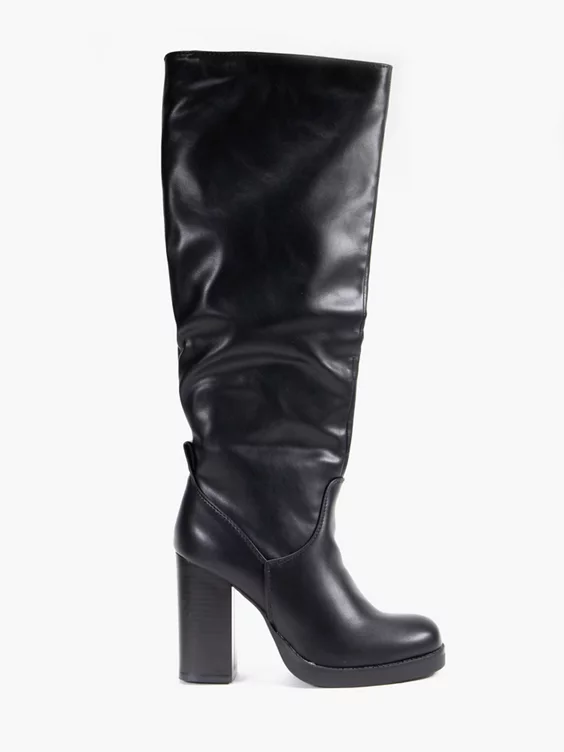 Truffle  Truffle Black Long Leg Block Heeled Boot